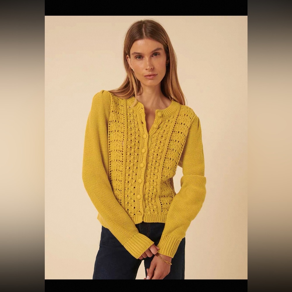 Nobody's Child Yellow Pointelle Button Down Knitted Cardigan
